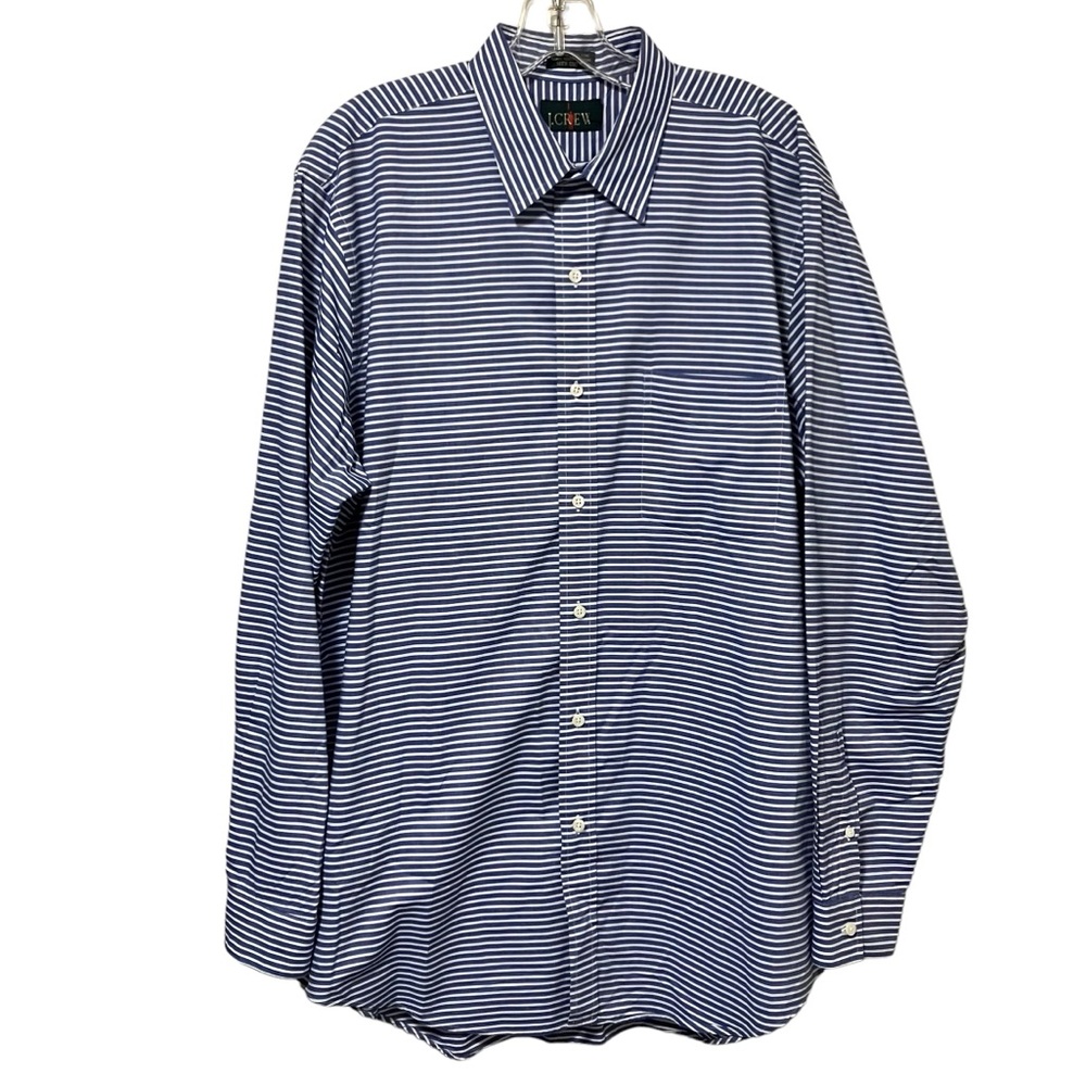 Vintage J.Crew Blue White Horizontal Stripe Button Down Cotton Shirt